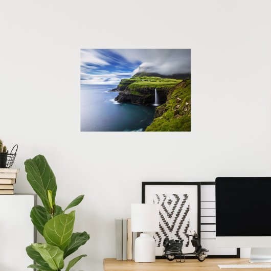 Waterval | Faeröer, Denemarken Poster (Thuiskantoor)
