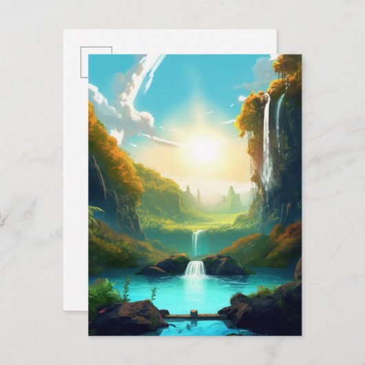 Waterval Fantasy Enchanted Landscape Briefkaart (Voorkant / Achterkant)
