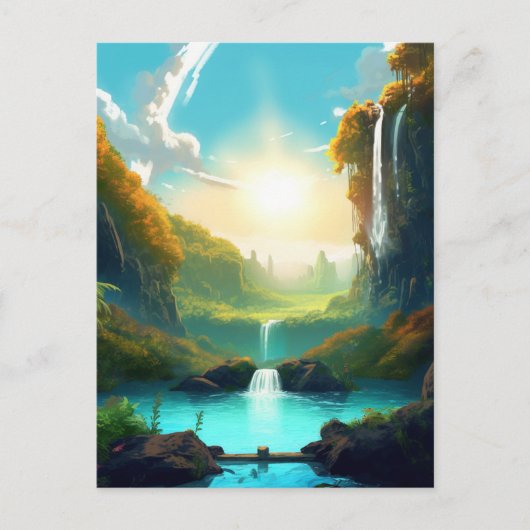 Waterval Fantasy Enchanted Landscape Briefkaart (Voorkant)