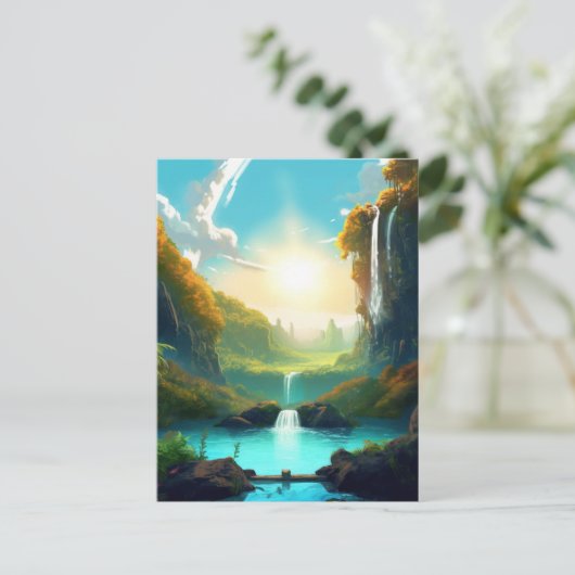 Waterval Fantasy Enchanted Landscape Briefkaart (Staand voorkant)