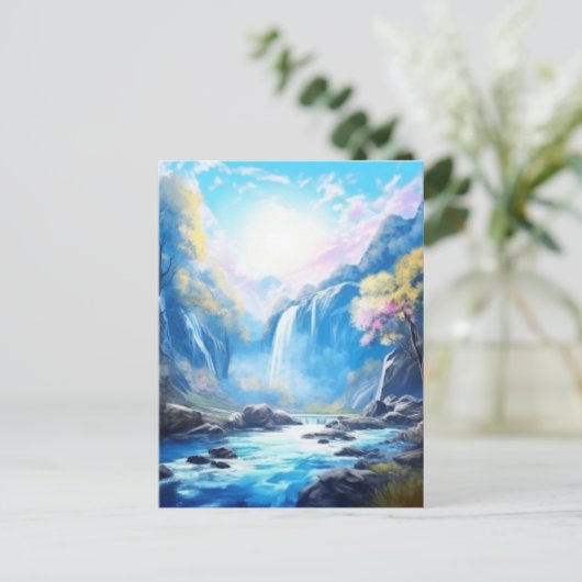 Waterval Fantasy Enchanted Landscape Briefkaart (Staand voorkant)