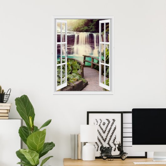 Waterval Faux Uitzicht Poster (Thuiskantoor)