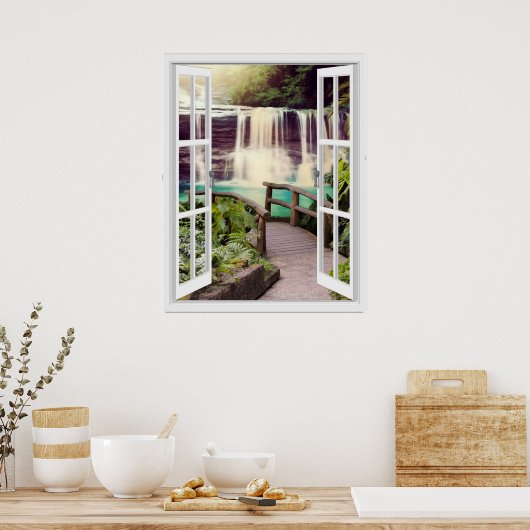 Waterval Faux Uitzicht Poster (Keuken)
