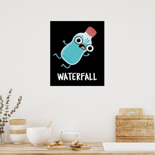Waterval Funny Water Pun Dark BG Poster (Keuken)