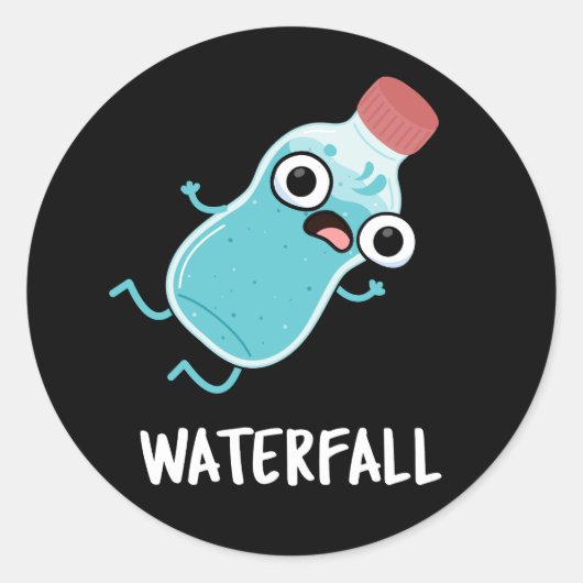 Waterval Funny Water Pun Dark BG Ronde Sticker (Voorkant)