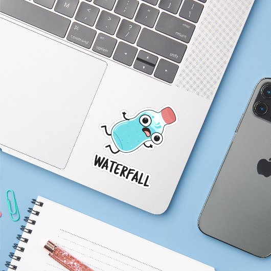Waterval Funny Water Pun Sticker (Laptop met iPhone)
