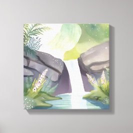 Waterval Gefluister | Natuur Aquarel Landschap Canvas Afdruk