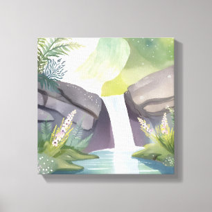 Waterval Gefluister Natuur Aquarel Landschap Canvas Afdruk