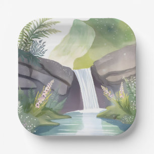 Waterval Gefluister Natuur Aquarel Landschap Papieren Bordje