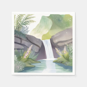 Waterval Gefluister Natuur Aquarel Landschap Servet
