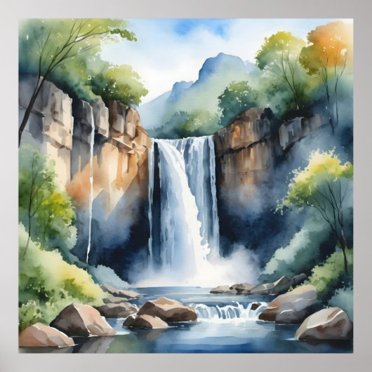 Waterval geschilderd in waterverf poster (Voorkant)