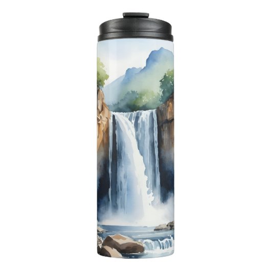 Waterval geschilderd in waterverf thermosbeker (Voorkant)