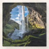 Waterval | IJslandse waterval Glazen Onderzetter (Voorkant)