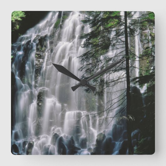 Waterval in bos, Oregon Vierkante Klok (Voorkant)