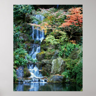 Waterval in de Japanse tuin Poster