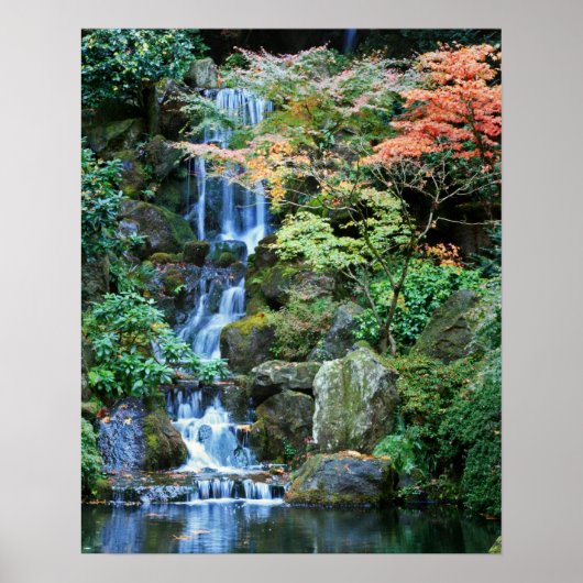 Waterval in de Japanse tuin Poster (Voorkant)