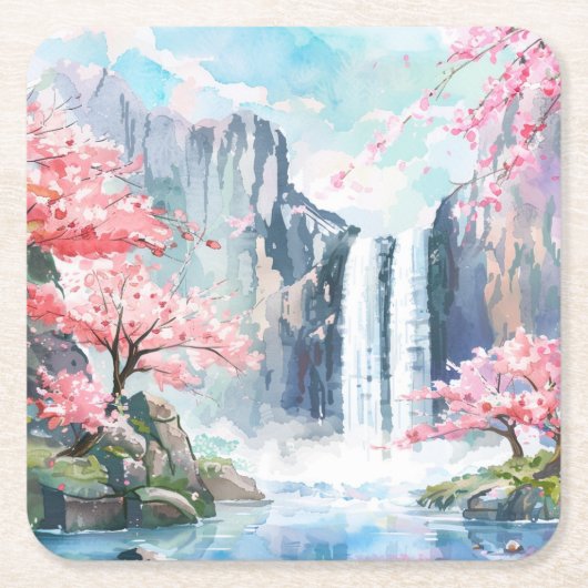 Waterval in de lente kartonnen onderzetters (Voorkant)