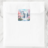 Waterval in de lente vierkante sticker (Tas)