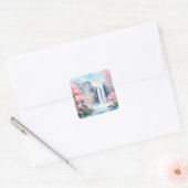 Waterval in de lente vierkante sticker (Envelop)