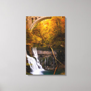 Waterval in de Vintgar Gorge canyon in de herfst Canvas Afdruk