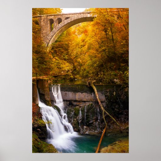 Waterval in de Vintgar Gorge canyon in de herfst Poster (Voorkant)