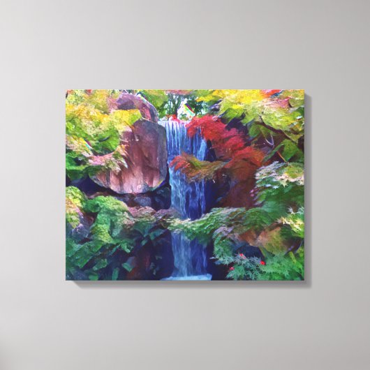 Waterval in een Japanse tuin Canvas Afdruk (Voorkant)