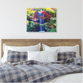 Waterval in een Japanse tuin Canvas Afdruk (Insitu (Slaapkamer))