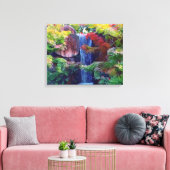 Waterval in een Japanse tuin Canvas Afdruk (Insitu (Woonkamer))