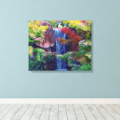 Waterval in een Japanse tuin Canvas Afdruk (Insitu (Houten vloer))