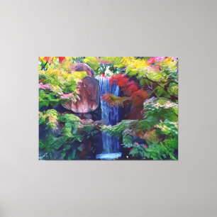 Waterval in een Japanse tuin Canvas Afdruk