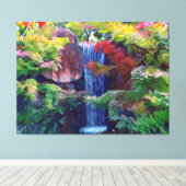 Waterval in een Japanse tuin Canvas Afdruk (Insitu (Houten vloer))
