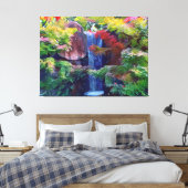 Waterval in een Japanse tuin Canvas Afdruk (Insitu (Slaapkamer))