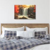 Waterval in Herfst Sunset Fine Art Canvas Afdruk (Insitu (Slaapkamer))