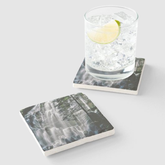 Waterval in het bos, Oregon Stenen Onderzetter (Zijkant)