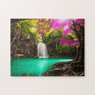 Waterval in het herfstbos legpuzzel