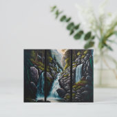 Waterval in oliesprenten - briefkaart van drieptyc (Staand voorkant)
