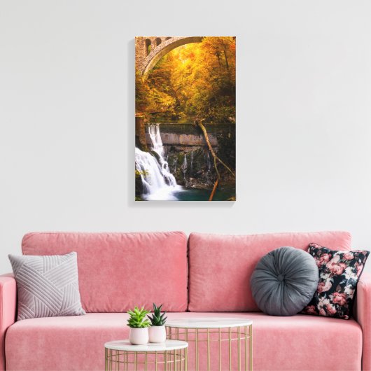 Waterval in Vintgar Gorge canyon in het najaar Canvas Afdruk (Insitu (Woonkamer))