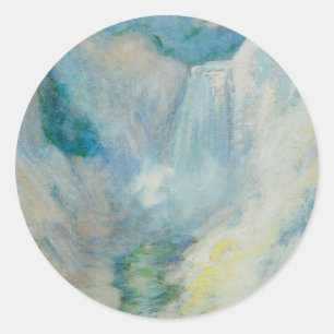 Waterval in Yellowstone door Twachtman, Vintage Ku Ronde Sticker
