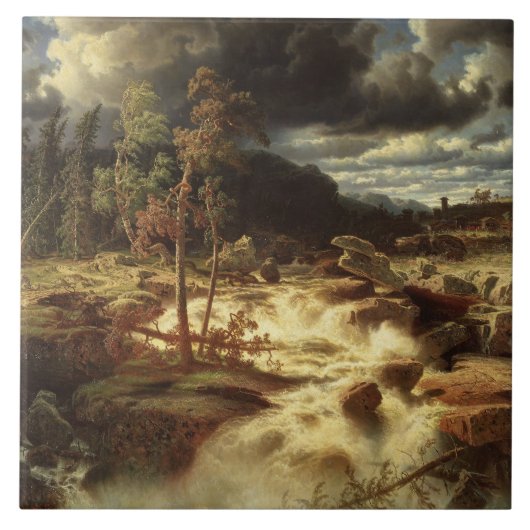 Waterval in Zweden (door Marcus Larson) Tegeltje (Voorkant)