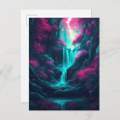 Waterval Landschap Forest Pink Blue Fantasy Briefkaart (Voorkant / Achterkant)