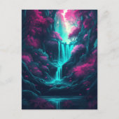 Waterval Landschap Forest Pink Blue Fantasy Briefkaart (Voorkant)