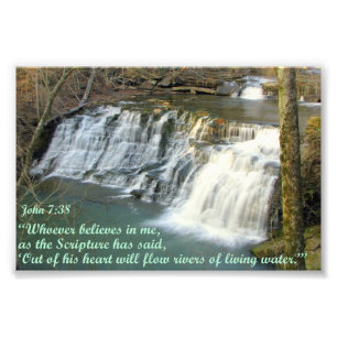 Waterval met John 7:38 Foto Afdruk