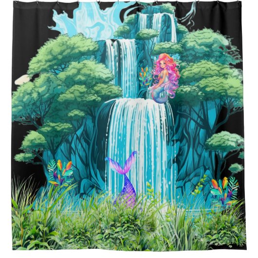 waterval met zeemeerminnen douchegordijn (Voorkant)