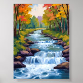Waterval Natuur Landschap Schilderij Poster (Voorkant)