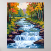Waterval Natuur Landschap Schilderij Poster (Voorkant)
