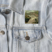 Waterval op de Neath, South Wales Vierkante Button 5,1 Cm (In situ)
