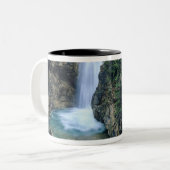 Waterval op Herfsten Creek in Lewis en Clark Tweekleurige Koffiemok (Voorkant links)