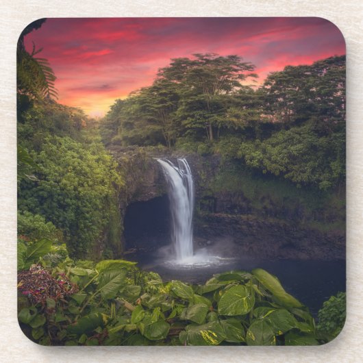 Waterval | Rainbow-Herfsten, Hilo, Hawaii Bier Onderzetter (Voorkant)