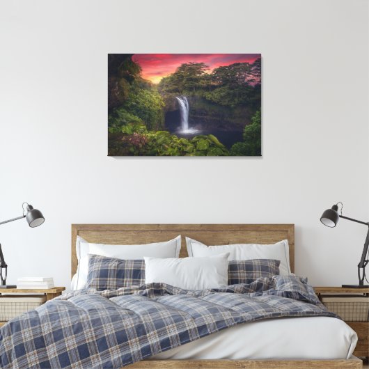 Waterval | Rainbow-Herfsten, Hilo, Hawaii Canvas Afdruk (Insitu (Slaapkamer))