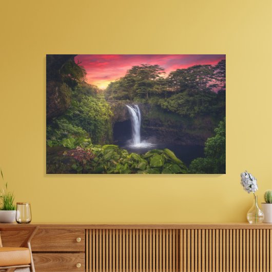 Waterval | Rainbow-Herfsten, Hilo, Hawaii Canvas Afdruk (Insitu (Woonkamer))